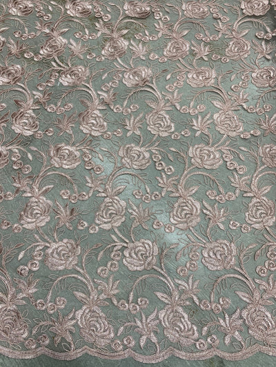 Dakota DUSTY ROSE Polyester Corded Floral Embroidery on Mesh Lace Fabric by the Yard - 10043