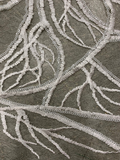 Julie IVORY Polyester Filament Pattern with Sequins on Mesh Lace Fabric by the Yard for Gown, Wedding, Bridesmaid, Prom - 10154