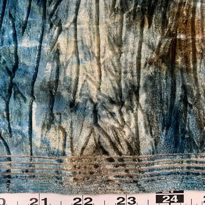 Greta BLUE BROWN BEIGE Wrinkled Polyester Stretch Velvet Fabric by the Yard for Ribbons, Headwraps, Clothes, Costumes, Crafts - 10176