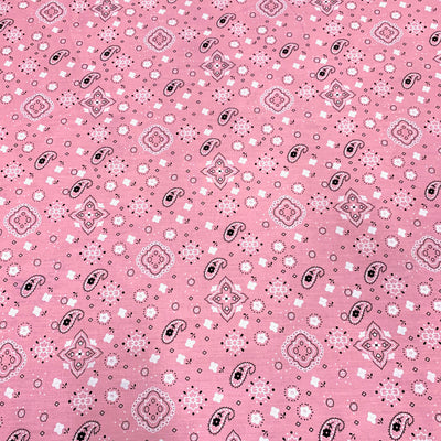 Annabella BLUSH PINK Paisley Floral Print Bandana Poly Cotton Fabric by the Yard - 10115