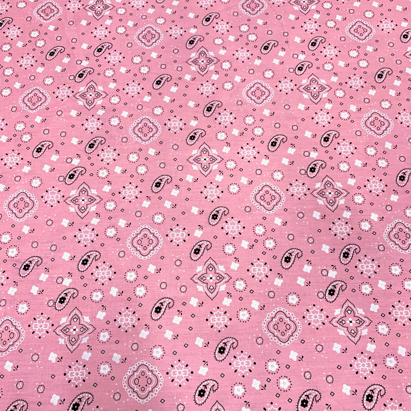 Annabella BLUSH PINK Paisley Floral Print Bandana Poly Cotton Fabric by the Yard - 10115