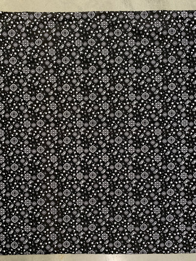 Annabella BLACK Paisley Floral Print Bandana Poly Cotton Fabric by the Yard - 10115