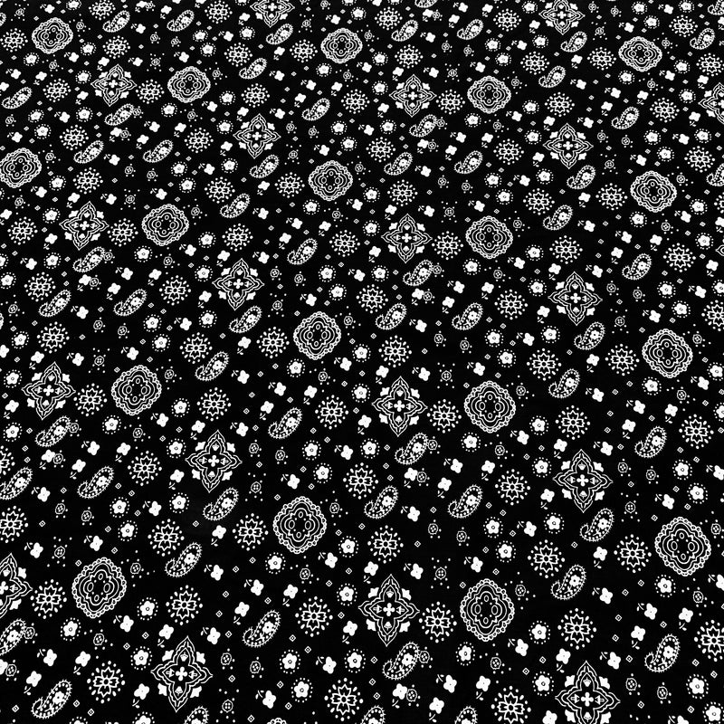 Annabella BLACK Paisley Floral Print Bandana Poly Cotton Fabric by the Yard - 10115