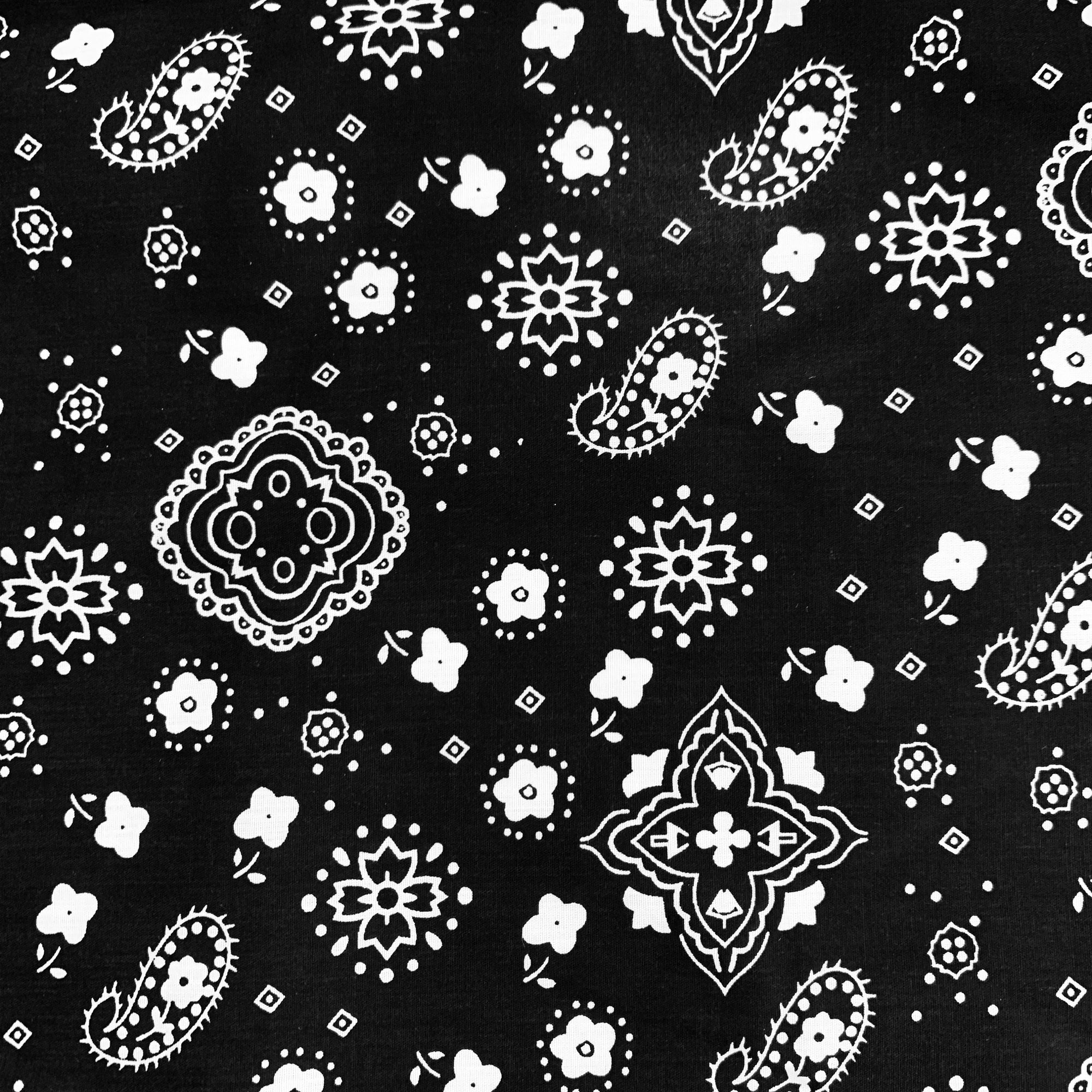 Annabella BLACK Paisley Floral Print Bandana Poly Cotton Fabric by the Yard - 10115