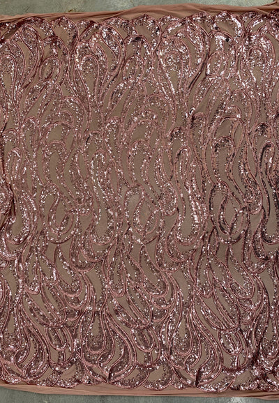 Lorelei DUSTY PINK Swirls Sequins on Mesh Lace Fabric by the Yard - 10133