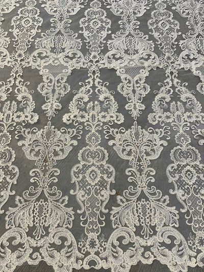 Vivian IVORY Polyester Embroidery with Sequins on Mesh Lace Fabric by the Yard for Gown, Wedding, Bridesmaid, Prom - 10003