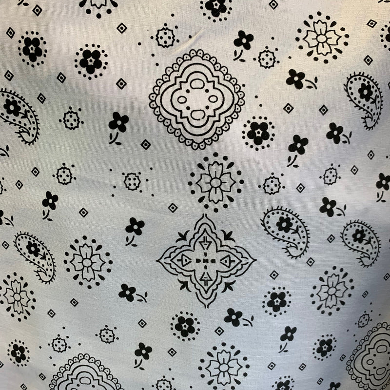 Annabella WHITE Paisley Floral Print Bandana Poly Cotton Fabric by the Yard - 10115