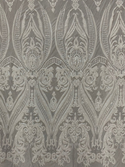 Alaina WHITE Curlicue Sequins on Mesh Lace Fabric by the Yard - 10018