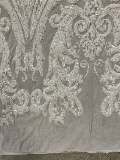 Alaina WHITE Curlicue Sequins on Mesh Lace Fabric by the Yard - 10018