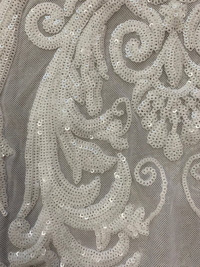 Alaina WHITE Curlicue Sequins on Mesh Lace Fabric by the Yard - 10018
