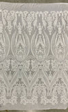 Alaina WHITE Curlicue Sequins on Mesh Lace Fabric by the Yard - 10018