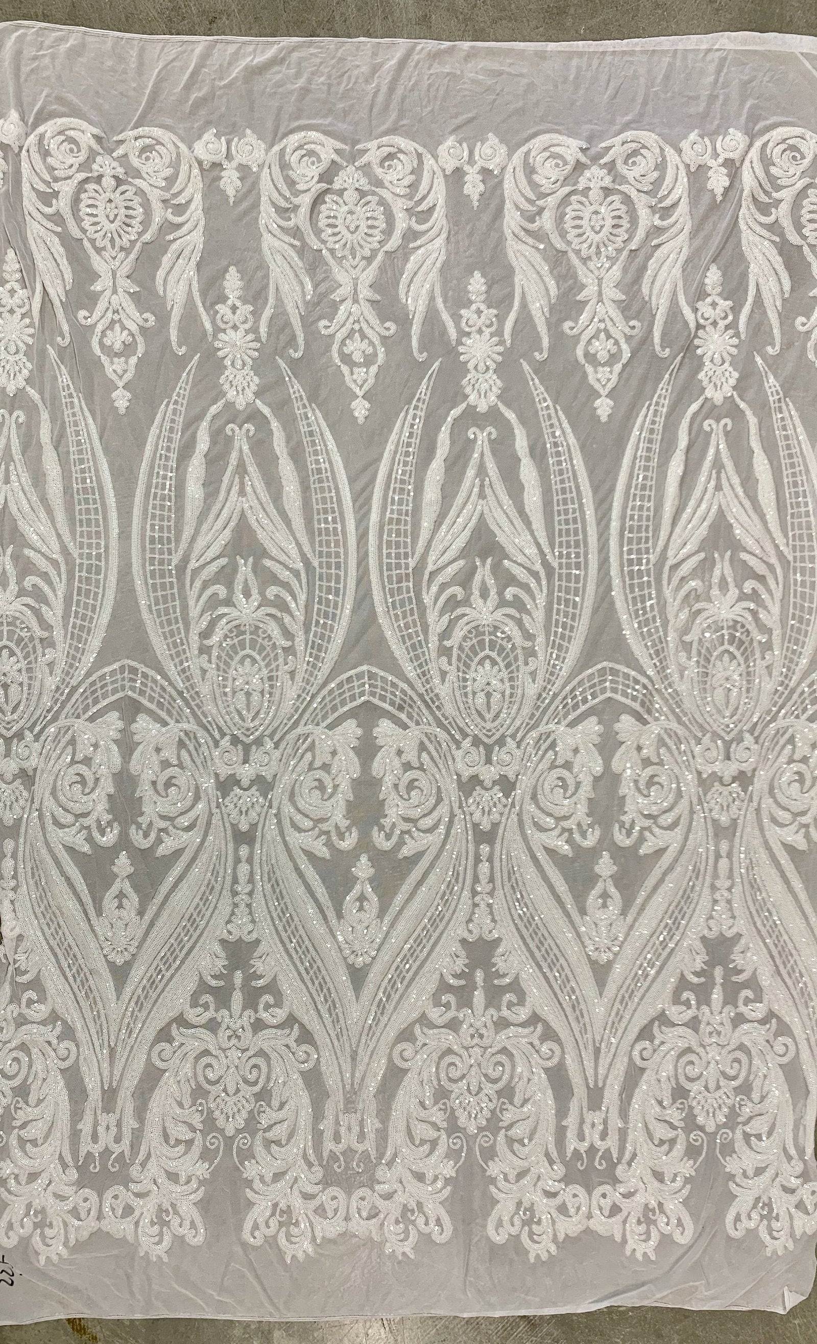 Alaina WHITE Curlicue Sequins on Mesh Lace Fabric by the Yard - 10018