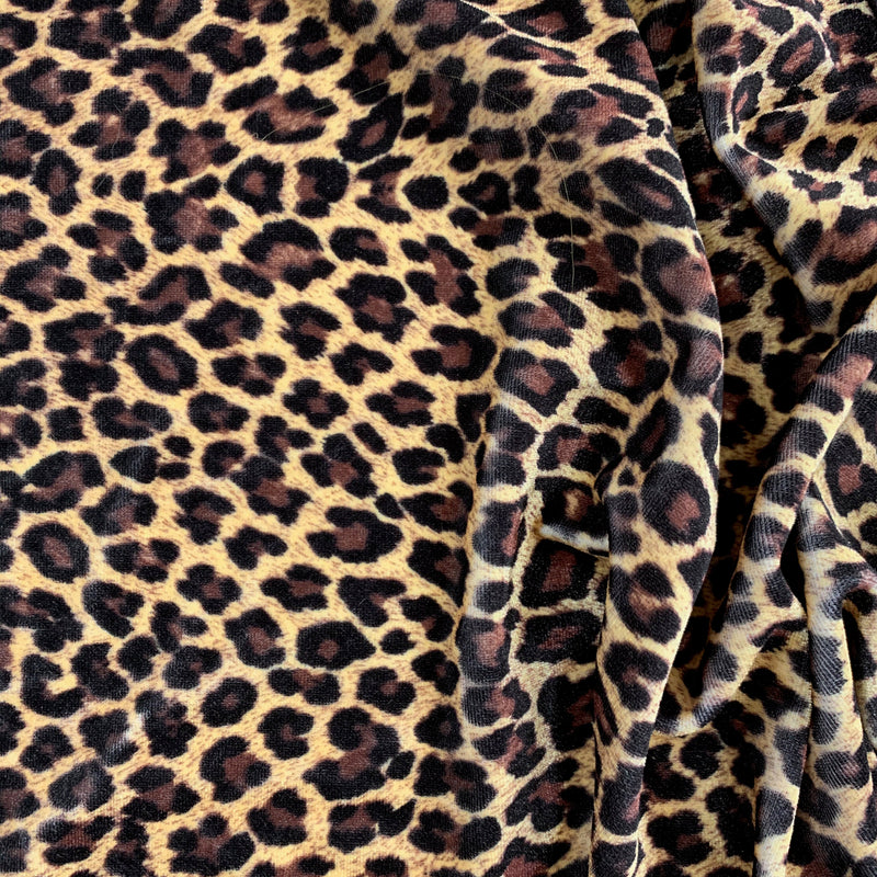 Dana DARK BROWN BLACK Leopard Pattern Polyester Stretch Velvet Fabric by the Yard for Tops, Clothes, Dance Wear, Costumes, Crafts - 10160