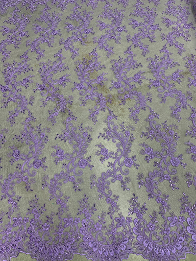Melody LAVENDER Polyester Floral Embroidery with Sequins on Mesh Lace Fabric by the Yard for Gown, Wedding, Bridesmaid, Prom - 10002