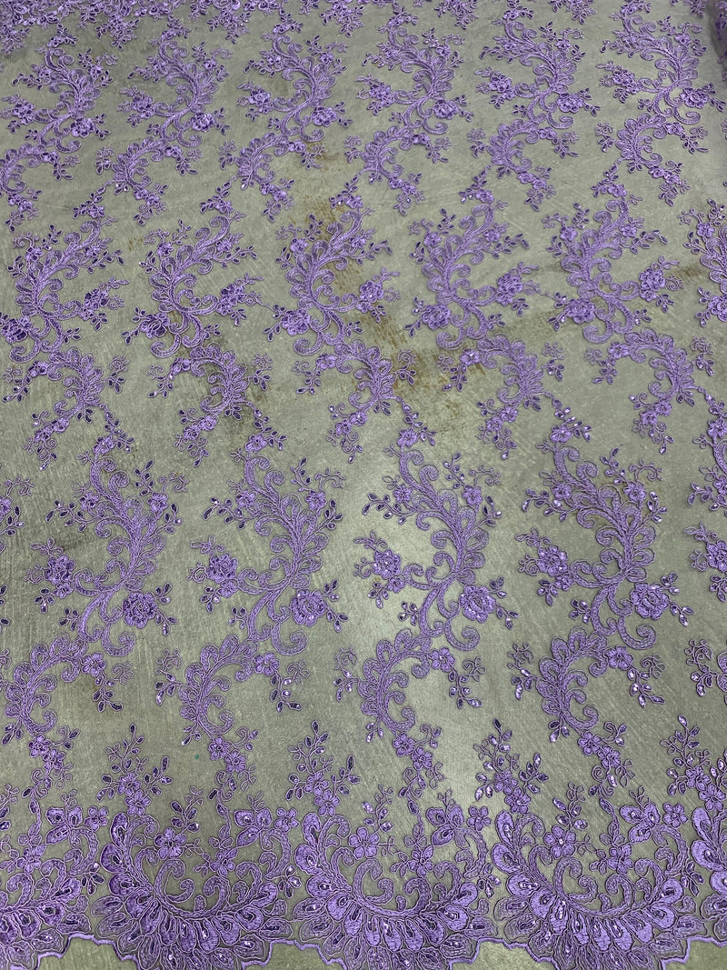 Melody LAVENDER Polyester Floral Embroidery with Sequins on Mesh Lace Fabric by the Yard for Gown, Wedding, Bridesmaid, Prom - 10002