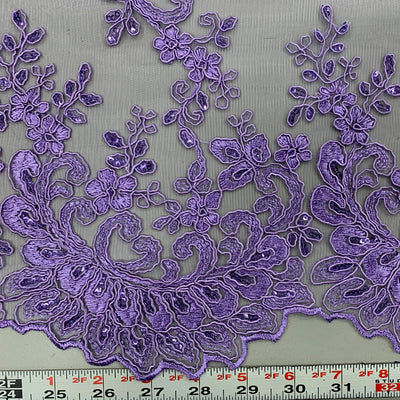 Melody LAVENDER Polyester Floral Embroidery with Sequins on Mesh Lace Fabric by the Yard for Gown, Wedding, Bridesmaid, Prom - 10002