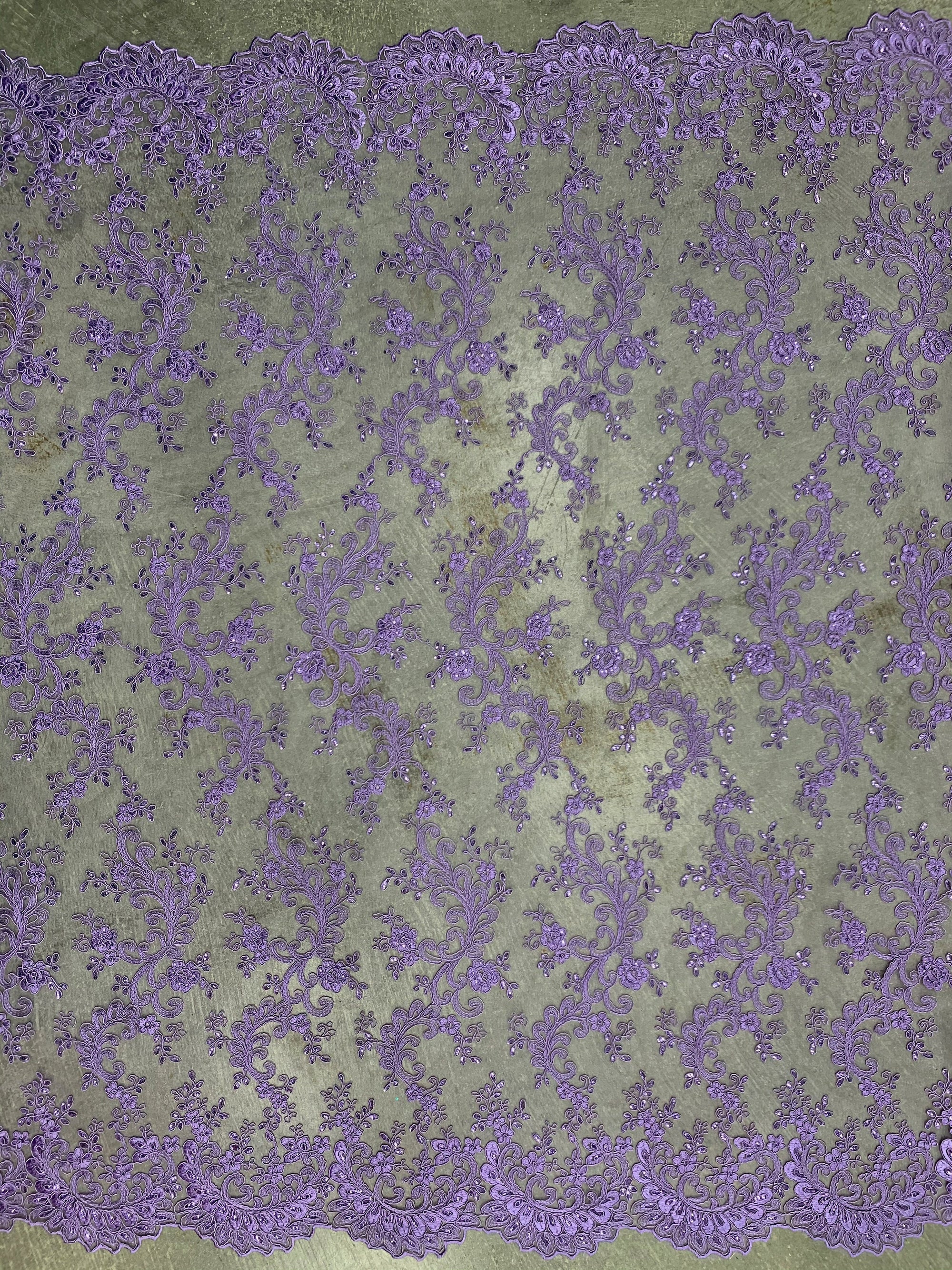 Melody LAVENDER Polyester Floral Embroidery with Sequins on Mesh Lace Fabric by the Yard for Gown, Wedding, Bridesmaid, Prom - 10002