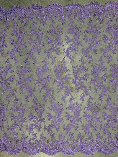 Melody LAVENDER Polyester Floral Embroidery with Sequins on Mesh Lace Fabric by the Yard for Gown, Wedding, Bridesmaid, Prom - 10002