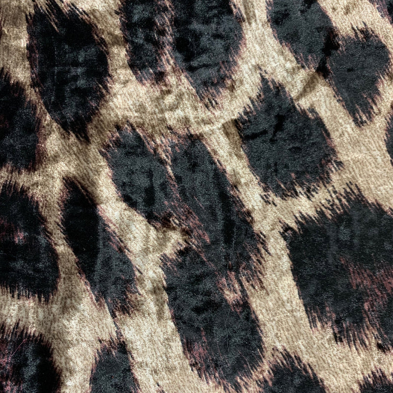 Dana BLACK BROWN Leopard Pattern Polyester Stretch Velvet Fabric by the Yard for Tops, Clothes, Dance Wear, Costumes, Crafts - 10160