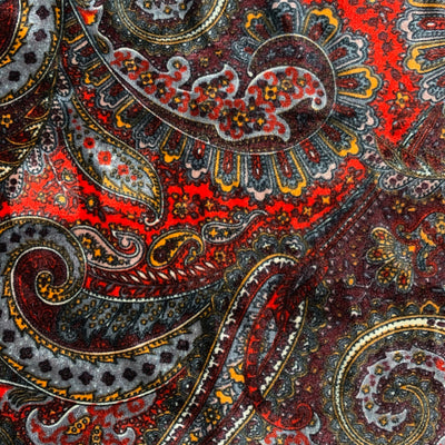 Sutton PAISLEY Print on Polyester Stretch Velvet Fabric by the Yard for Bows, Headwraps, Clothes, Costumes, Crafts - 10171