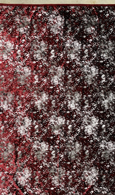 Sutton BURGUNDY Splatter Print on Polyester Stretch Velvet for Bows, Topknot, Scrunchies, Clothes, Costumes, Crafts - 10171