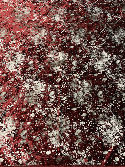 Sutton BURGUNDY Splatter Print on Polyester Stretch Velvet for Bows, Topknot, Scrunchies, Clothes, Costumes, Crafts - 10171