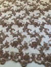 Jayla TAUPE Floral Embroidery with Beads and Sequins on Mesh Lace Fabric by the Yard - 10044