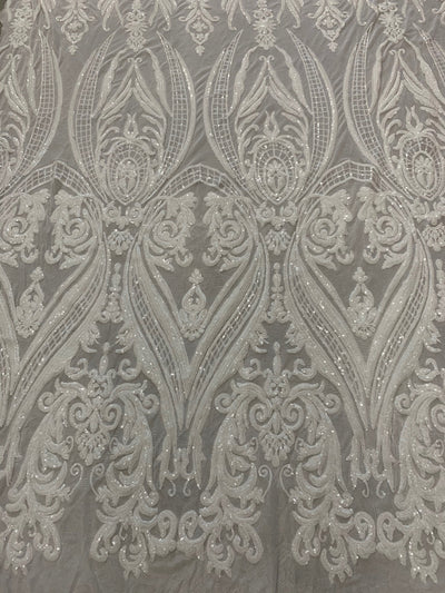 Alaina WHITE Curlicue Sequins on Mesh Lace Fabric by the Yard - 10018