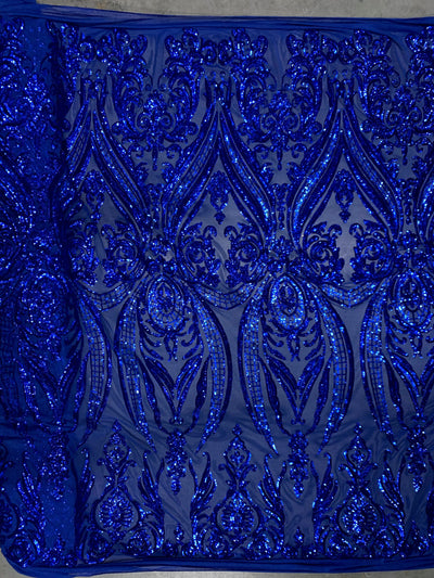 Alaina ROYAL BLUE Curlicue Sequins on Mesh Lace Fabric by the Yard - 10018