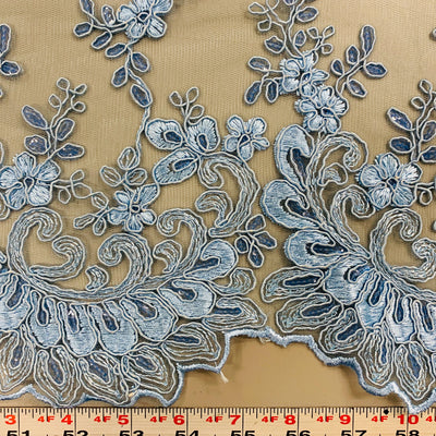 Melody LIGHT BLUE Polyester Floral Embroidery with Sequins on Mesh Lace Fabric for Gown, Wedding, Bridesmaid, Prom, Crafts - 10002