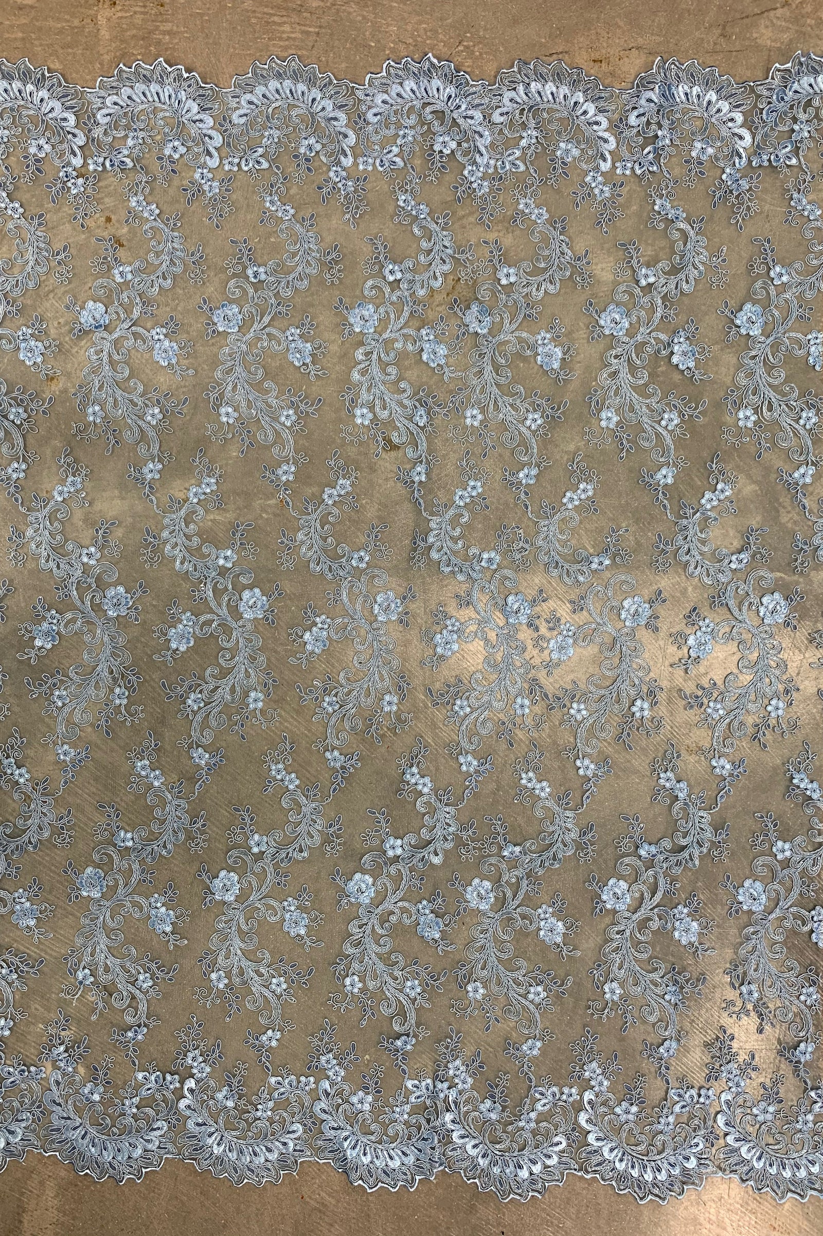 Melody LIGHT BLUE Polyester Floral Embroidery with Sequins on Mesh Lace Fabric for Gown, Wedding, Bridesmaid, Prom, Crafts - 10002