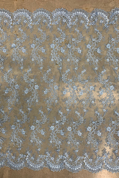 Melody LIGHT BLUE Polyester Floral Embroidery with Sequins on Mesh Lace Fabric for Gown, Wedding, Bridesmaid, Prom, Crafts - 10002