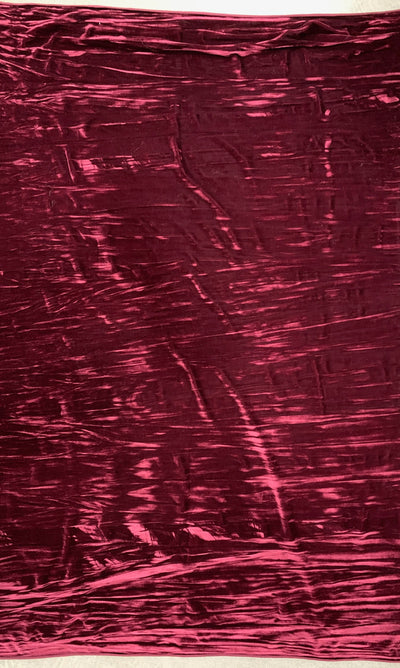 Pauline BURGUNDY Wrinkled Polyester Crushed Stretch Velvet Fabric by the Yard for Ribbons, Headwraps, Clothes, Costumes, Crafts - 10175