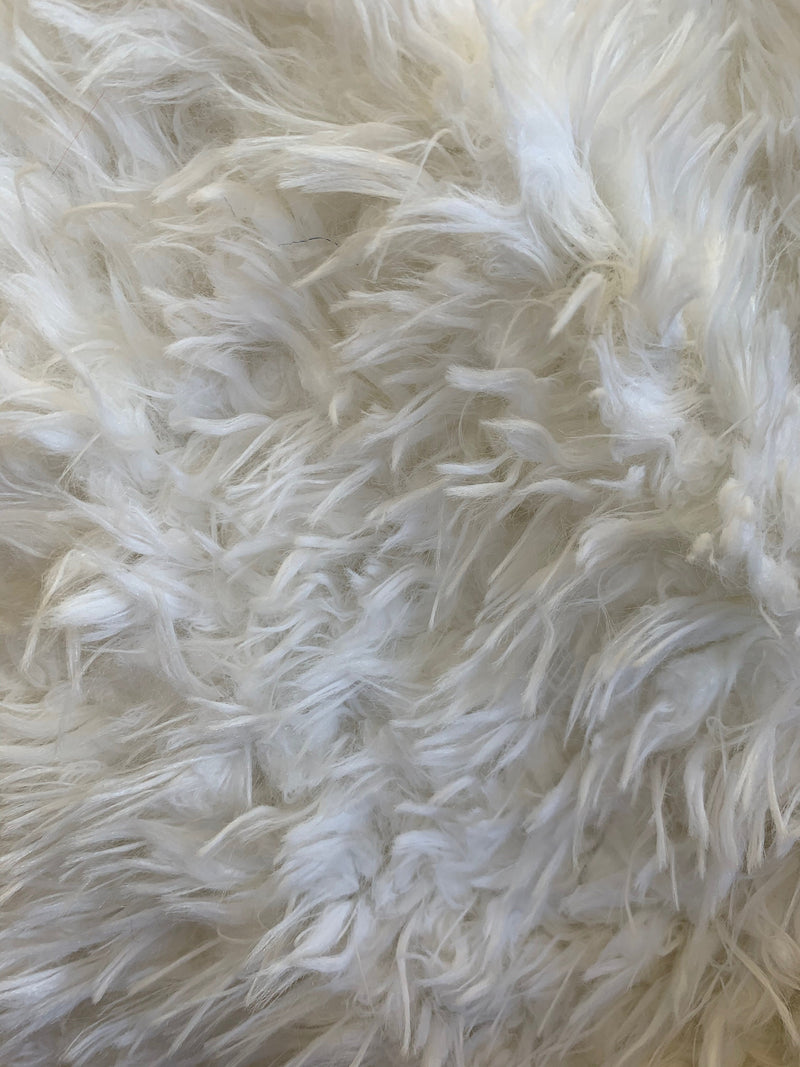 Poppy WHITE Flokati Mongolian Short Pile Soft Faux Fur Fabric for Fursuit, Cosplay Costume, Photo Prop, Trim, Throw Pillow, Crafts