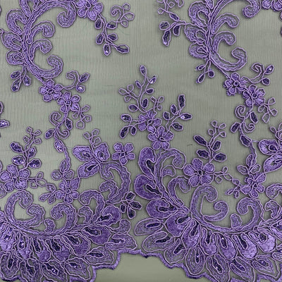 Melody LAVENDER Polyester Floral Embroidery with Sequins on Mesh Lace Fabric by the Yard for Gown, Wedding, Bridesmaid, Prom - 10002