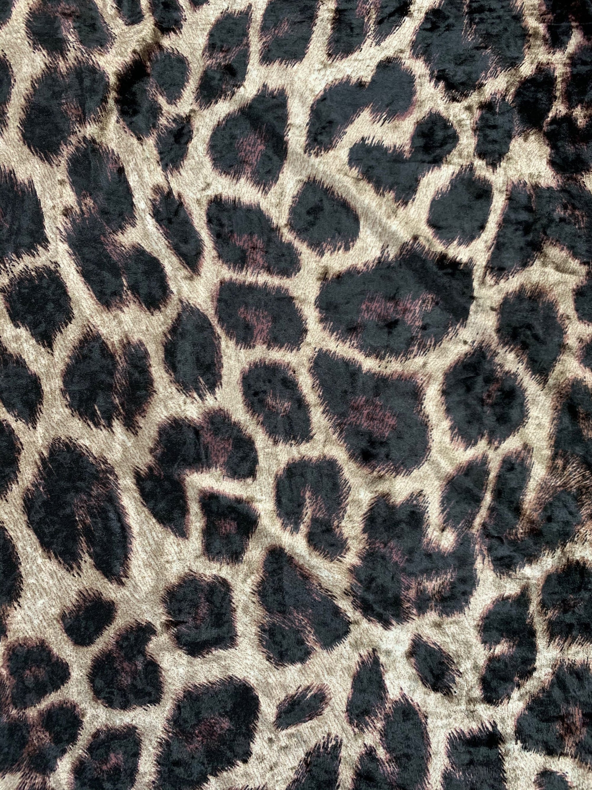 Dana BLACK BROWN Leopard Pattern Polyester Stretch Velvet Fabric by the Yard for Tops, Clothes, Dance Wear, Costumes, Crafts - 10160