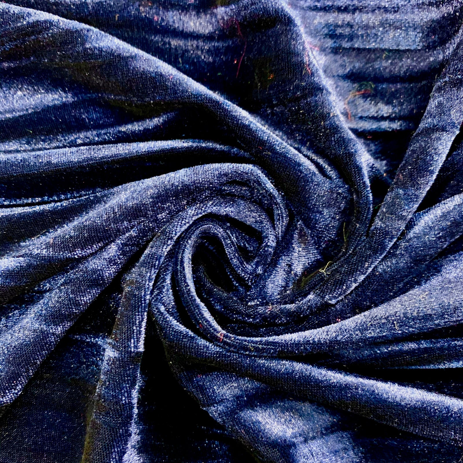 Pauline NAVY BLUE Wrinkled Polyester Crushed Stretch Velvet Fabric by the Yard for Ribbons, Headwraps, Clothes, Costumes, Crafts - 10175