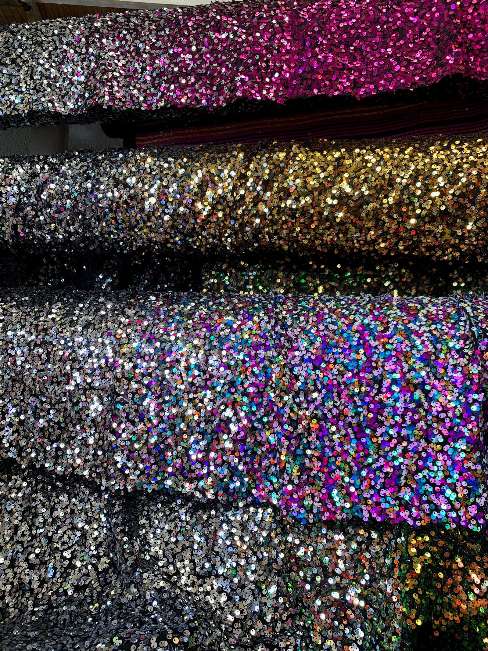 Jazmin OMBRE Two Tone Sequins on Black Stretch Mesh Lace Fabric by the Yard - 10183
