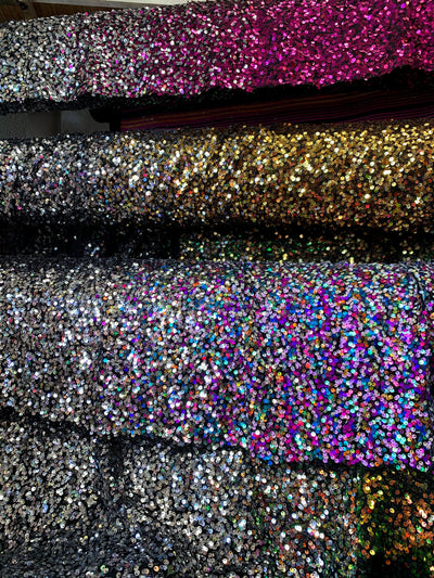 Jazmin OMBRE Two Tone Sequins on Black Stretch Mesh Lace Fabric by the Yard - 10183