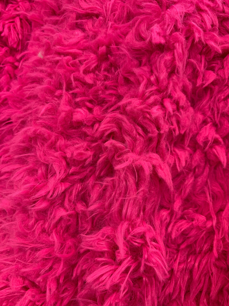 Poppy FUCHSIA Flokati Mongolian Short Pile Soft Faux Fur Fabric for Fursuit, Cosplay Costume, Photo Prop, Trim, Throw Pillow, Crafts