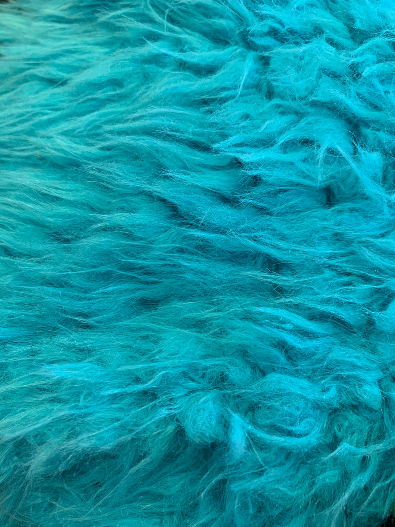 Poppy TURQUOISE Flokati Mongolian Short Pile Soft Faux Fur Fabric for Fursuit, Cosplay Costume, Photo Prop, Trim, Throw Pillow, Crafts