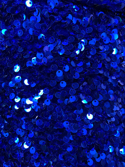 Stephanie ROYAL BLUE Overlap Sequins on ROYAL Blue Stretch Velvet Fabric by the Yard for Gowns, Apparel, Costumes, Crafts - 10185
