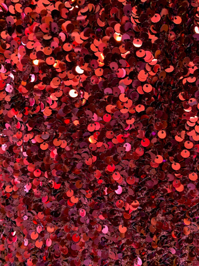 Stephanie BURGUNDY Overlap Sequins on BURGUNDY Stretch Velvet Fabric by the Yard for Gowns, Apparel, Costumes, Crafts - 10185