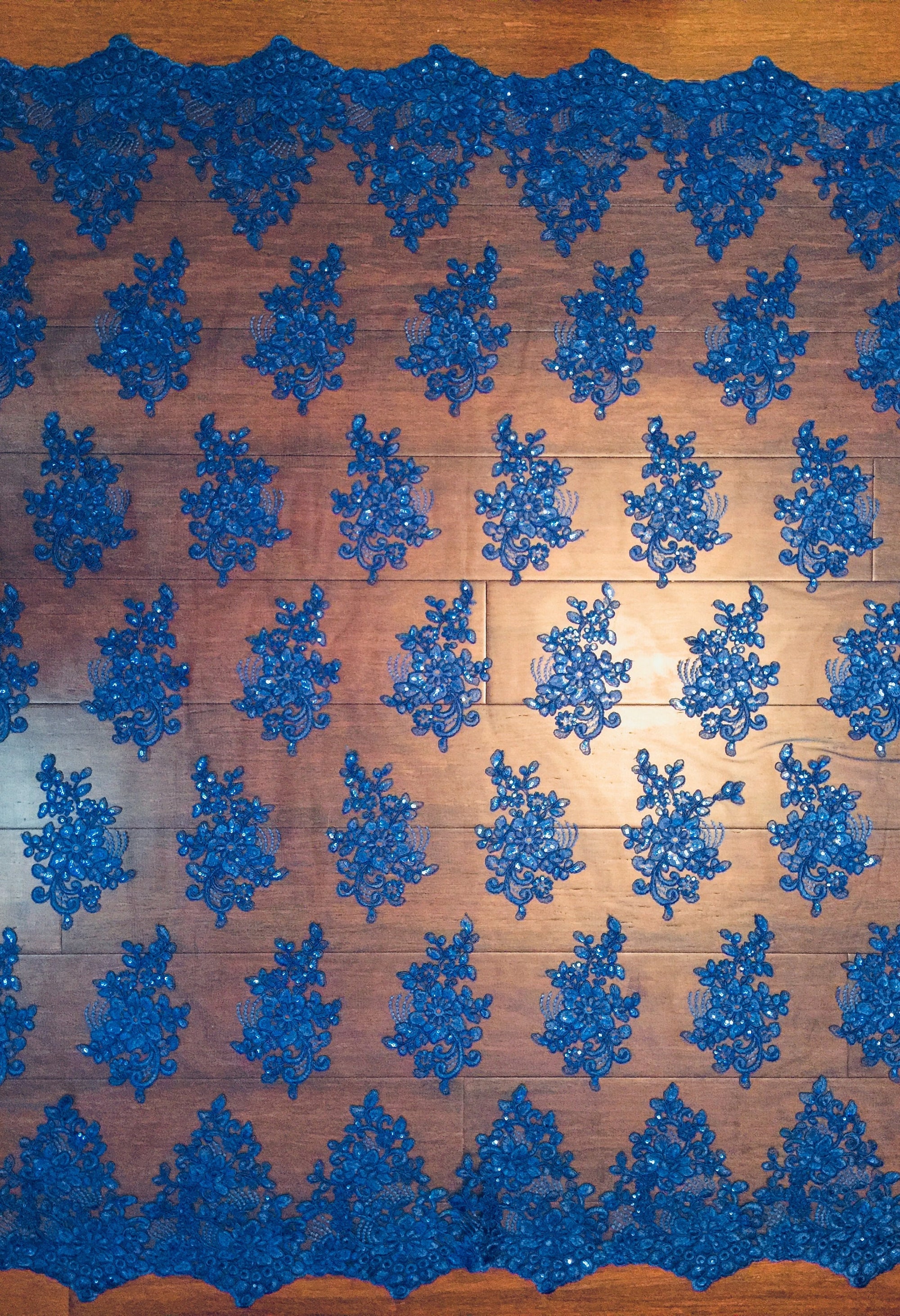Brianna ROYAL BLUE Polyester Floral Embroidery with Sequins on Mesh Lace Fabric by the Yard - 10020