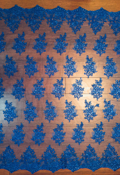 Brianna ROYAL BLUE Polyester Floral Embroidery with Sequins on Mesh Lace Fabric by the Yard - 10020