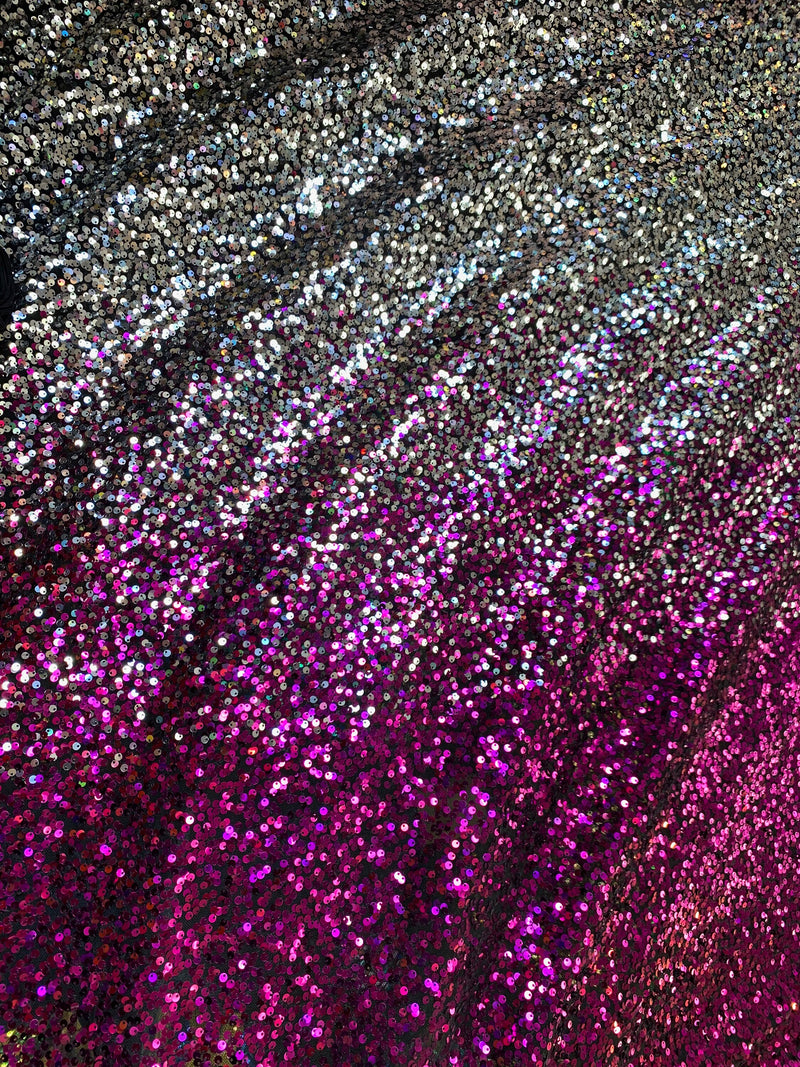 Jazmin OMBRE Two Tone Sequins on Black Stretch Mesh Lace Fabric by the Yard - 10183