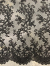 Melody BLACK Polyester Floral Embroidery with Sequins on Mesh Lace Fabric by the Yard for Gown, Wedding, Bridesmaid, Prom - 10002