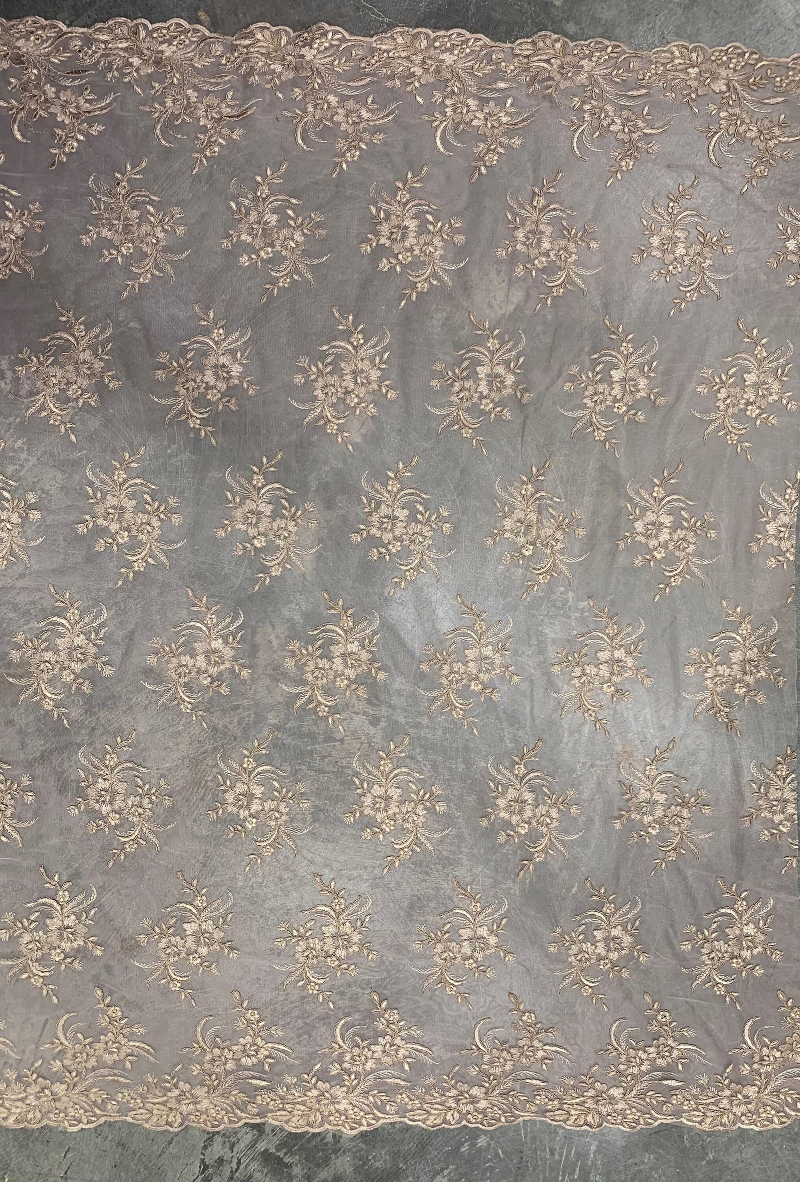 Callie LIGHT TAUPE Polyester Floral Corsage Embroidery on Mesh Lace Fabric by the Yard - 10025