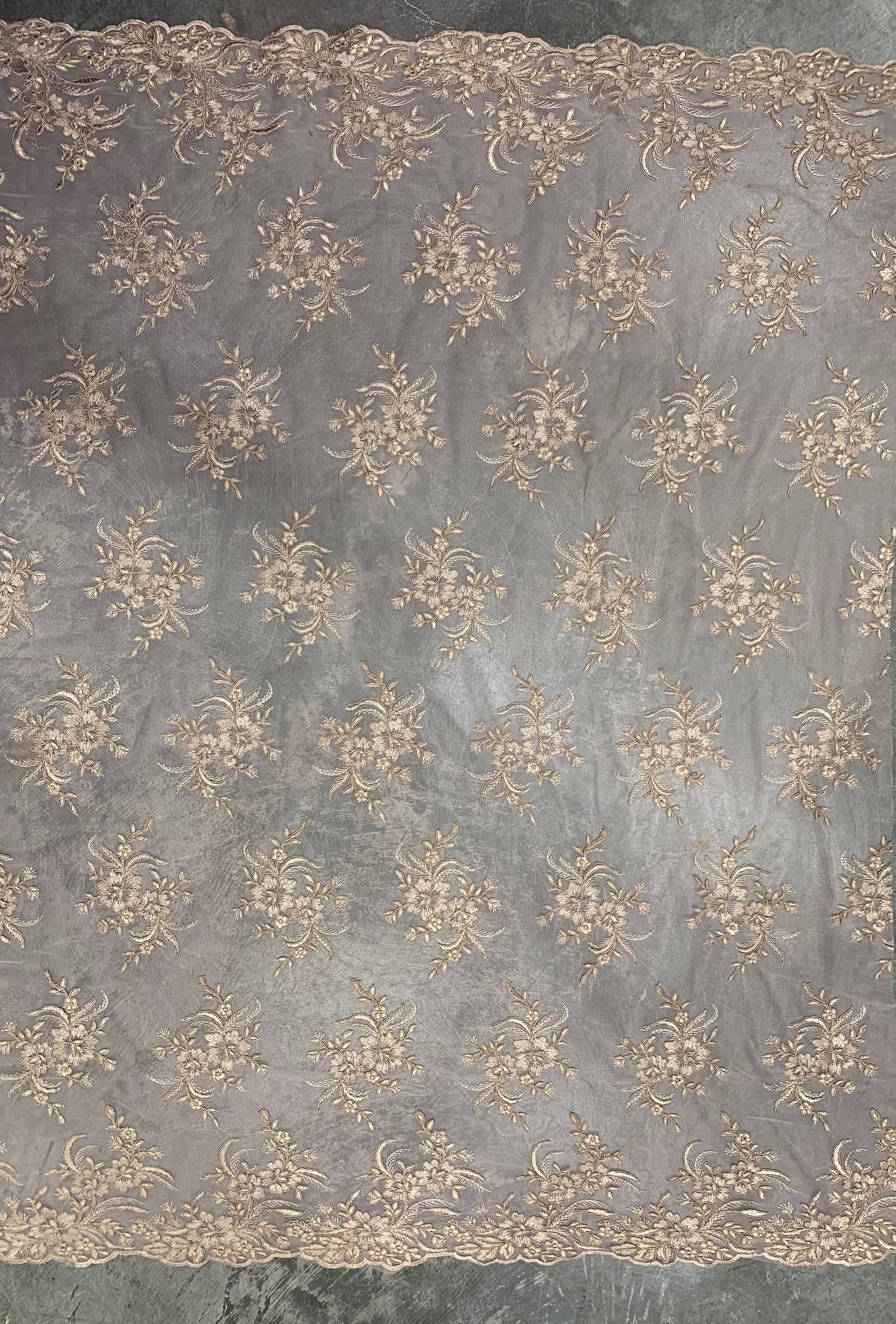 Callie LIGHT TAUPE Polyester Floral Corsage Embroidery on Mesh Lace Fabric by the Yard - 10025