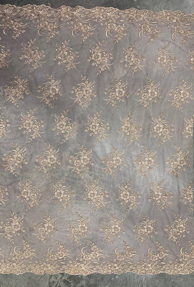 Callie LIGHT TAUPE Polyester Floral Corsage Embroidery on Mesh Lace Fabric by the Yard - 10025